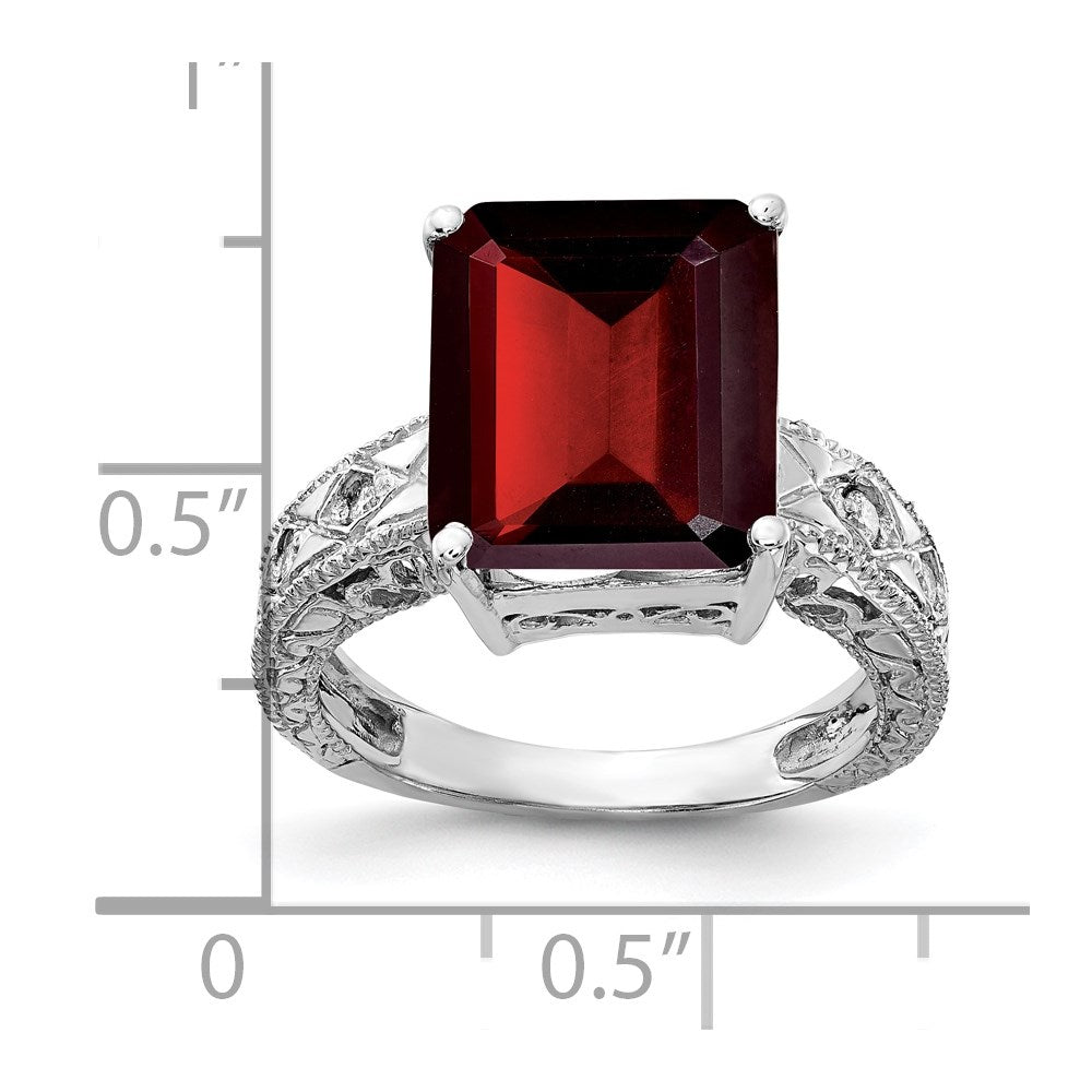 14k White Gold 12x Emerald Cut Garnet A Diamond ring