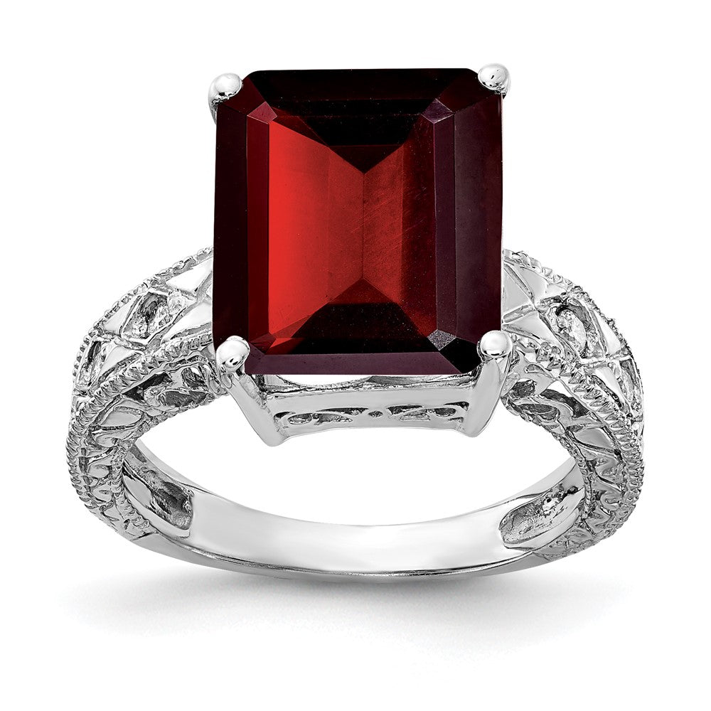 14k White Gold 12x Emerald Cut Garnet A Diamond ring