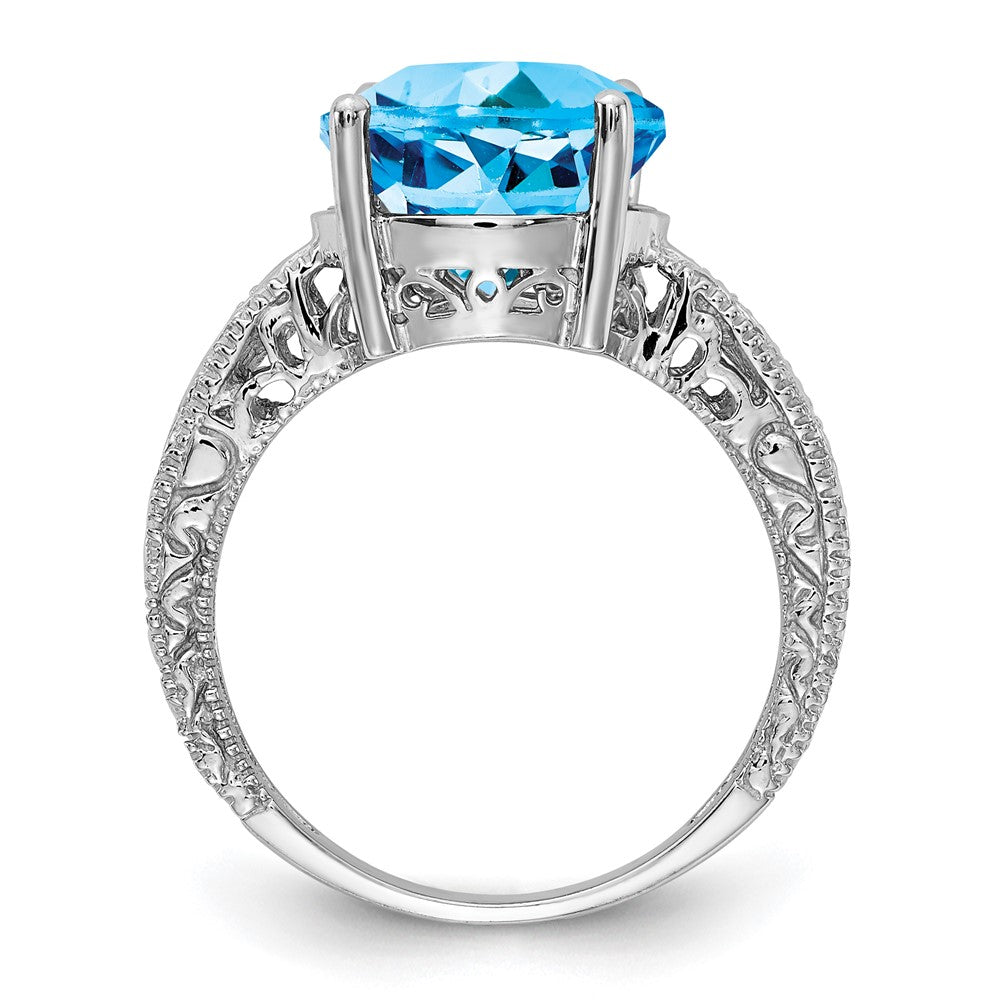 14k White Gold 12x Oval Blue Topaz and 1/20 carat AA Diamond ring