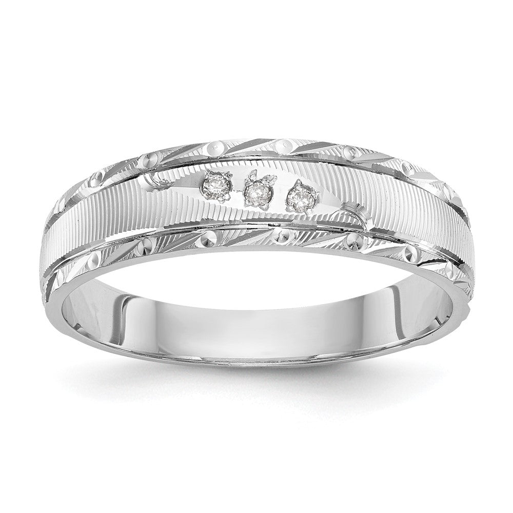 14k White Gold AA Quality .03 carat Diamond Trio Mens Complete Wedding Band