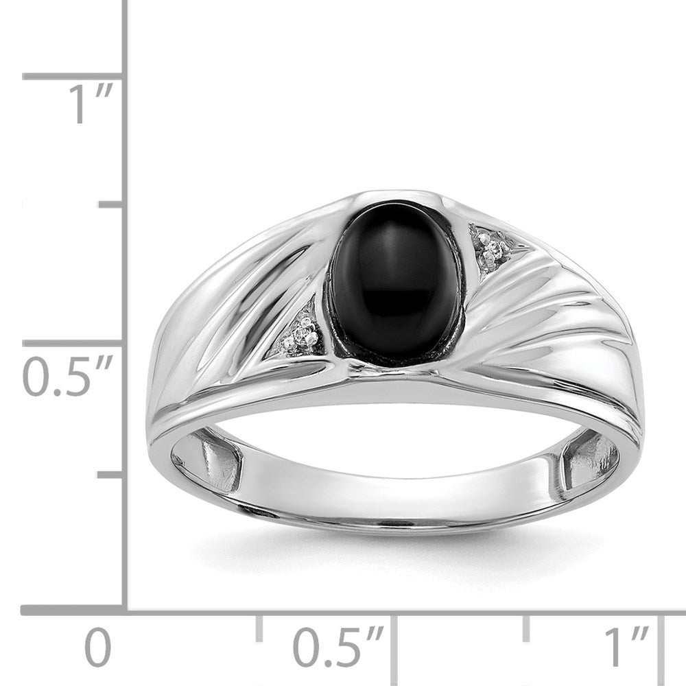 IB Goodman 14k White Gold 8x6 Oval Onyx Cabochon and AA Diamond Mens Ring