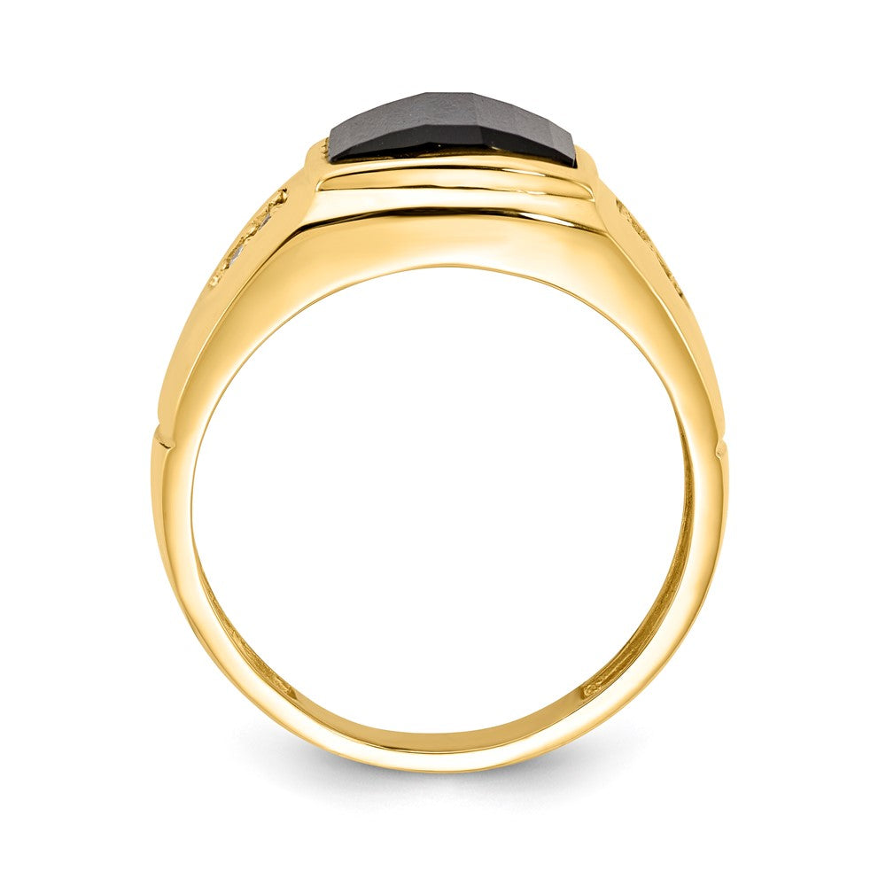 IB Goodman 14k 10x Barrel Onyx and AA Diamond Mens Ring