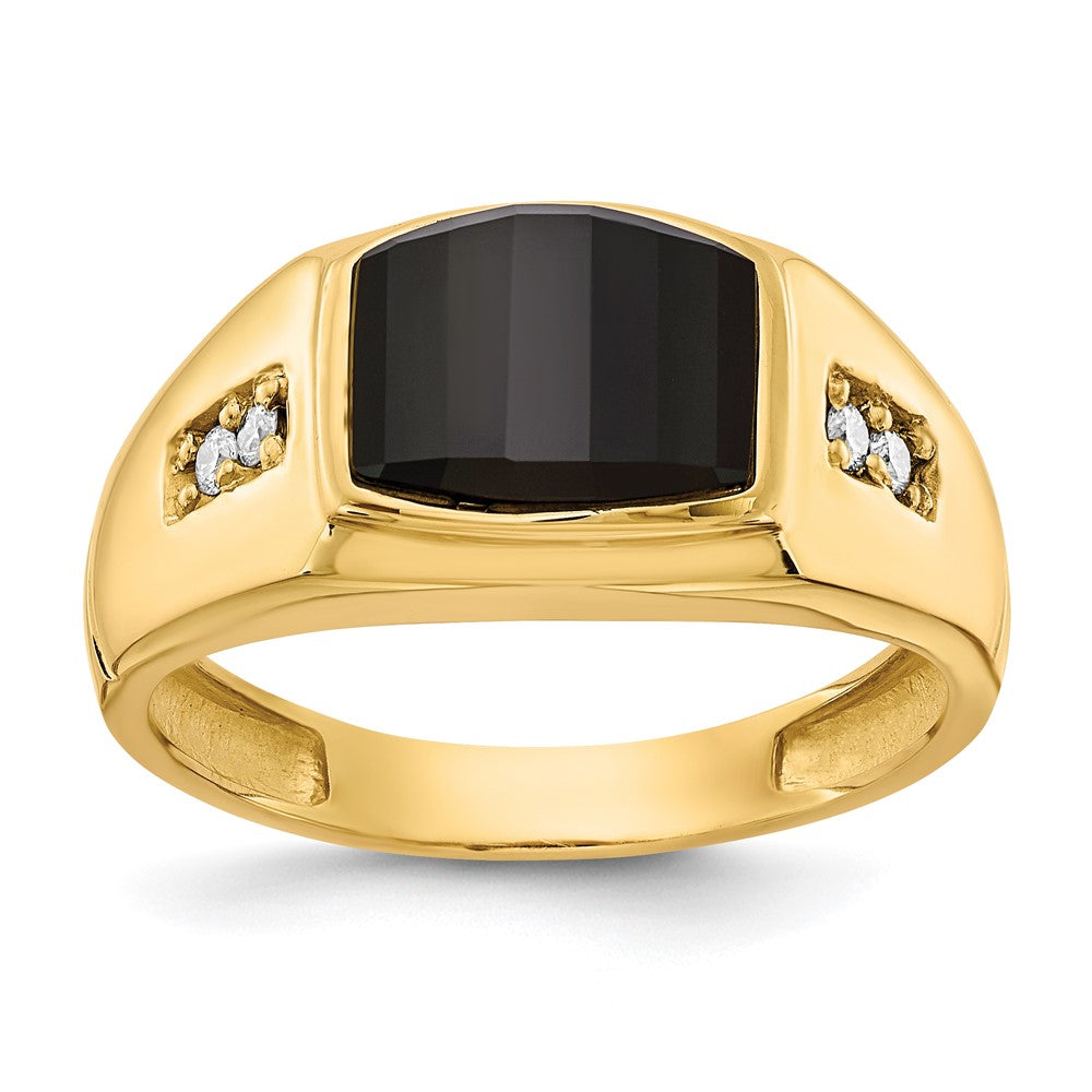 IB Goodman 14k 10x Barrel Onyx and AA Diamond Mens Ring