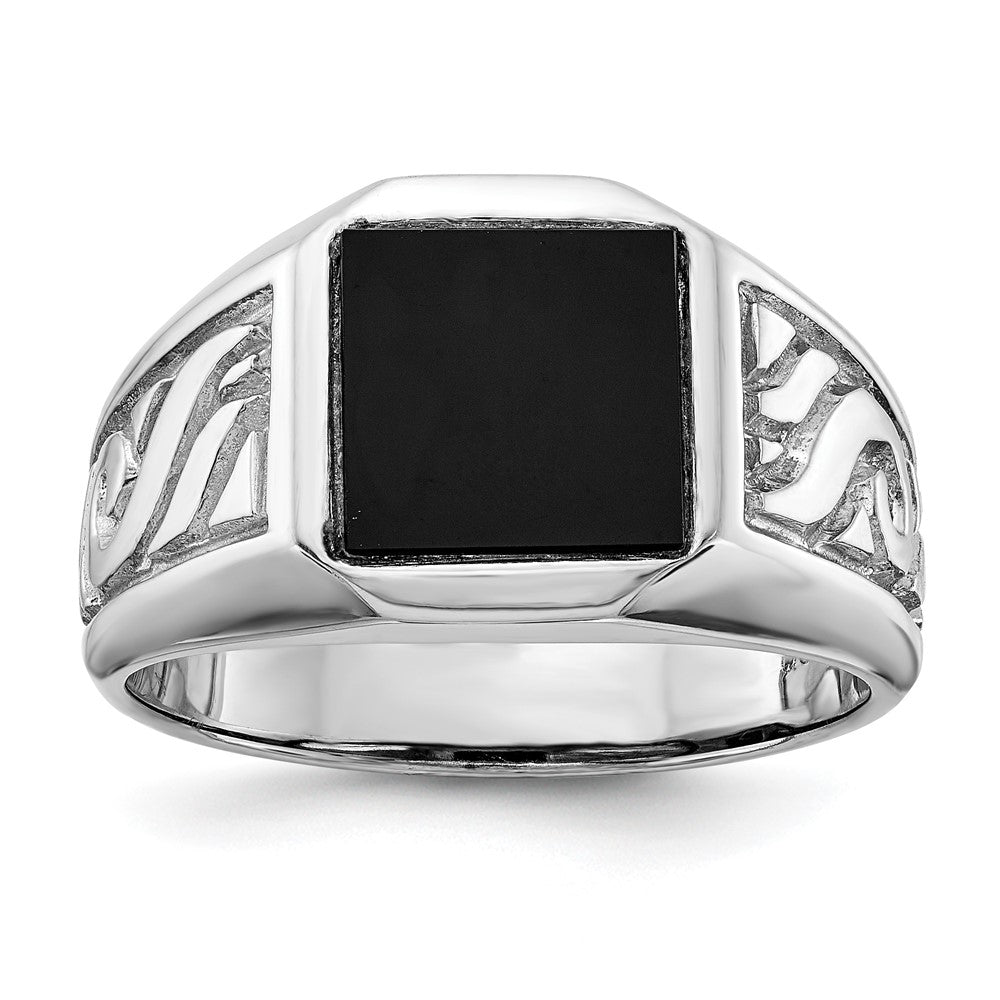 14k White Gold Men's Onyx Ring