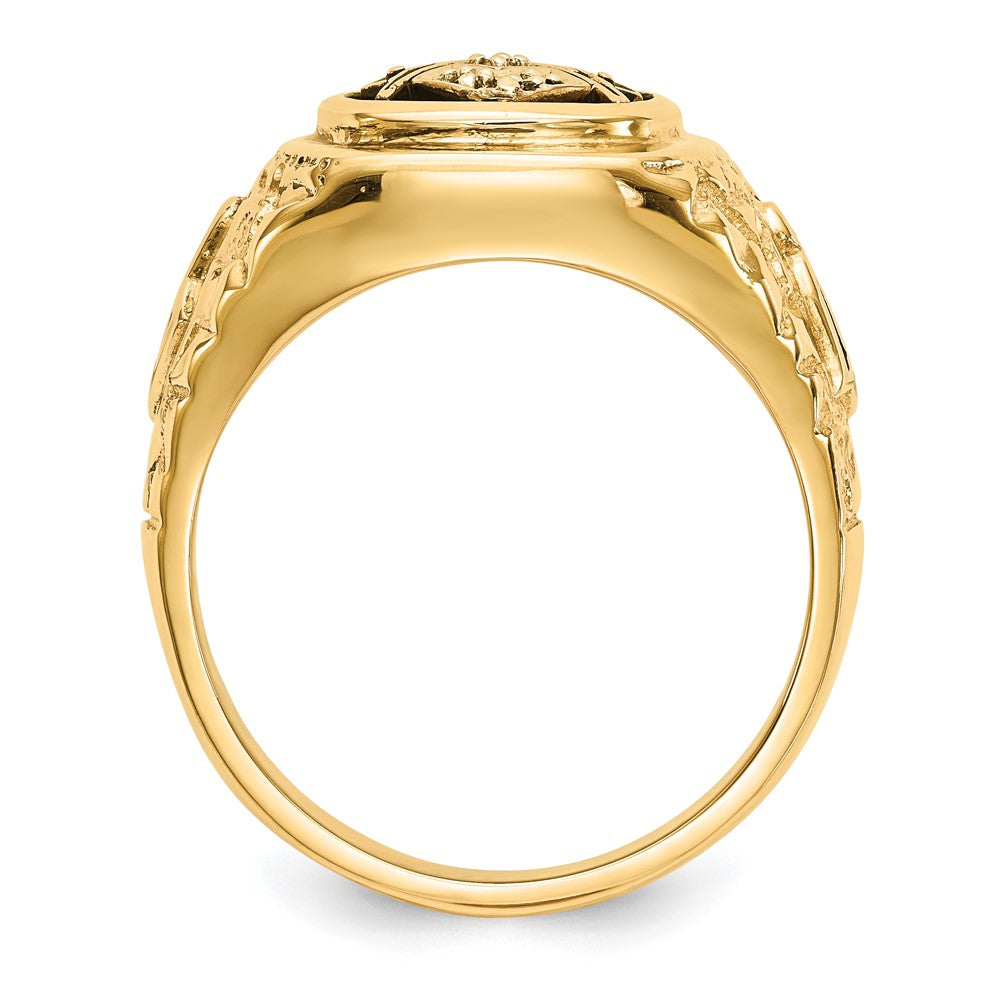 IB Goodman 14k Polished and Antiqued Nugget Texture AAA Quality Diamond Masonic Ring