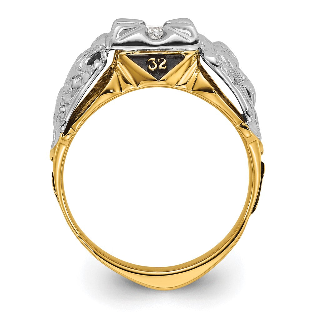 IB Goodman 14k Two-tone Mens Polished and Textured with Black Enamel and A Quality Diamond Masonic Ring