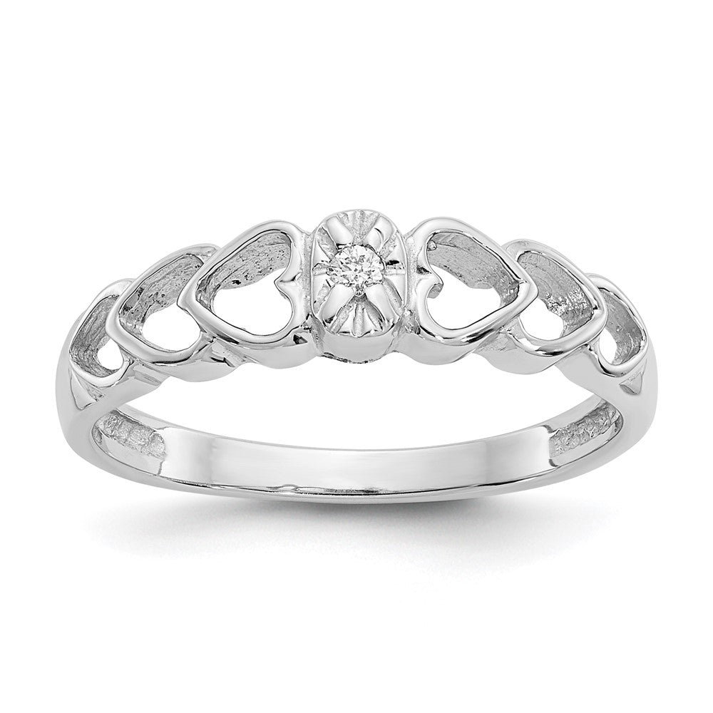 14k White Gold AA Diamond Hearts Ring