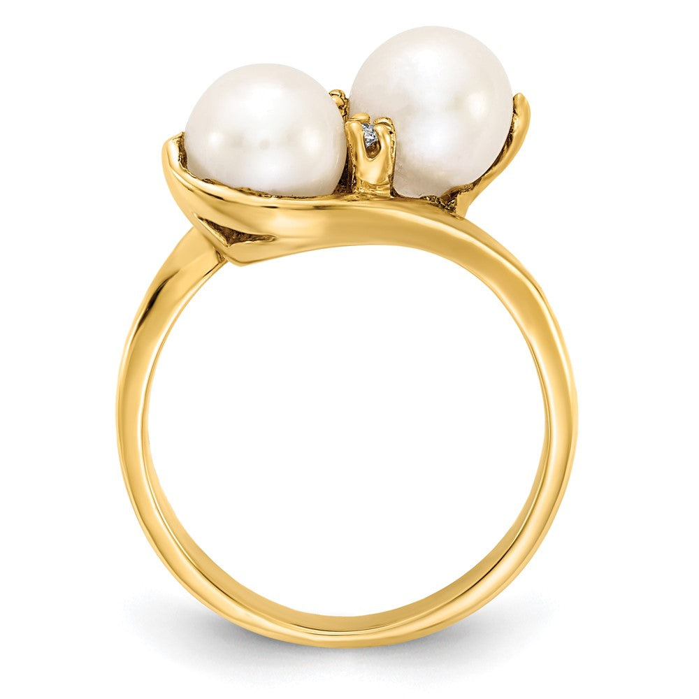 14k White Freshwater Cultured Two-Pearl and AA Diamond Ring