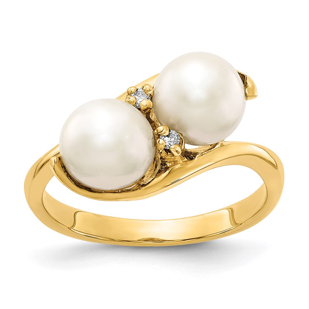 14k White Freshwater Cultured Two-Pearl and AA Diamond Ring