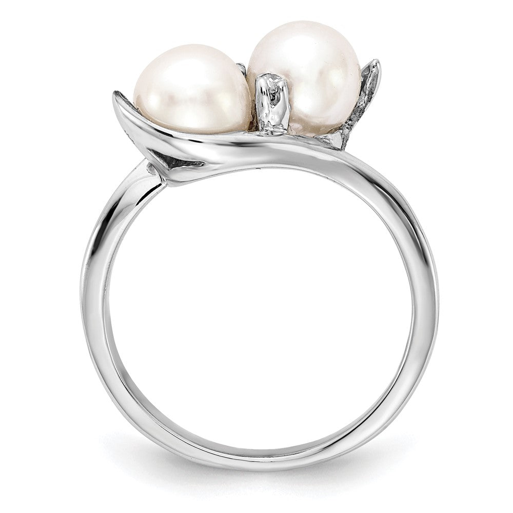 14k White Gold White Freshwater Cultured Two-Pearl and AA Diamond Ring