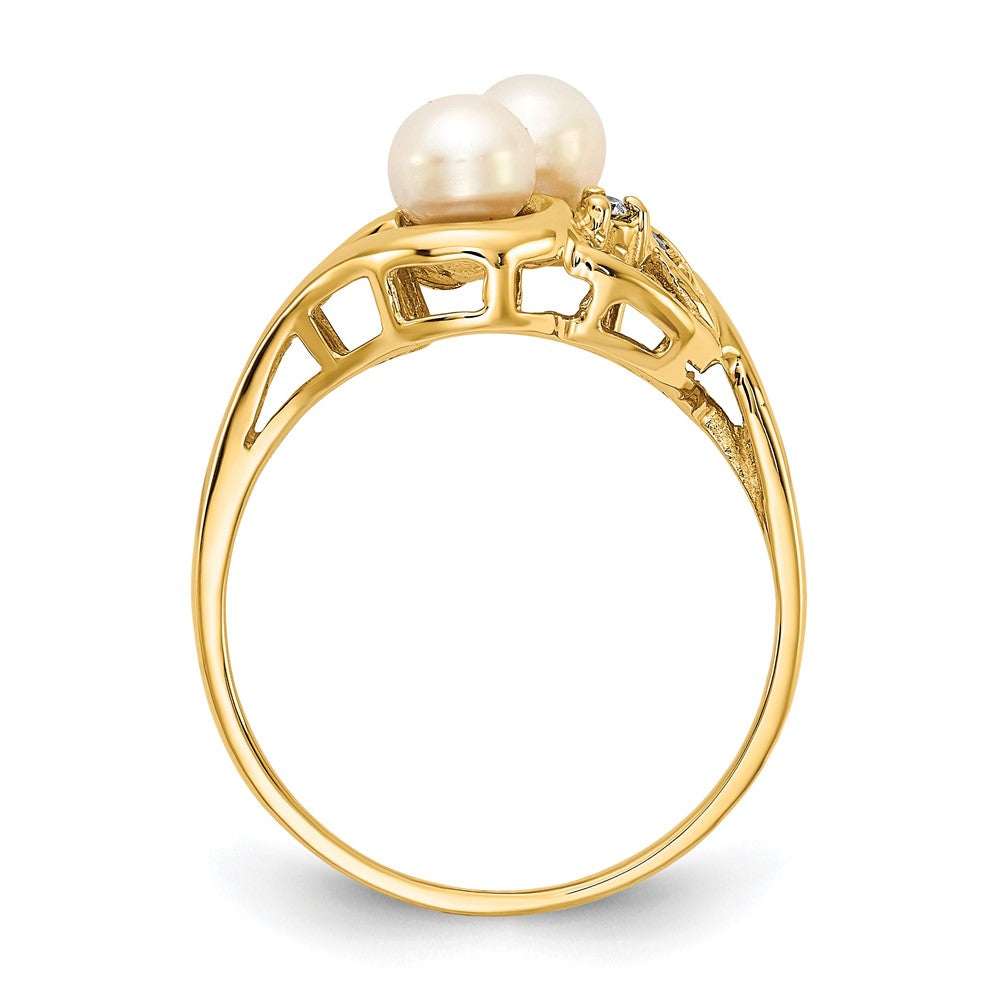 14k White Freshwater Cultured Two-Pearl and 1/20 carat AA Diamond Ring
