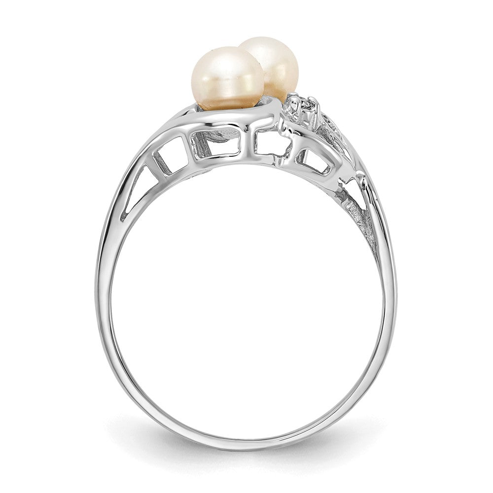 14k White Gold White Freshwater Cultured Two-Pearl and 1/20 carat AA Diamond Ring