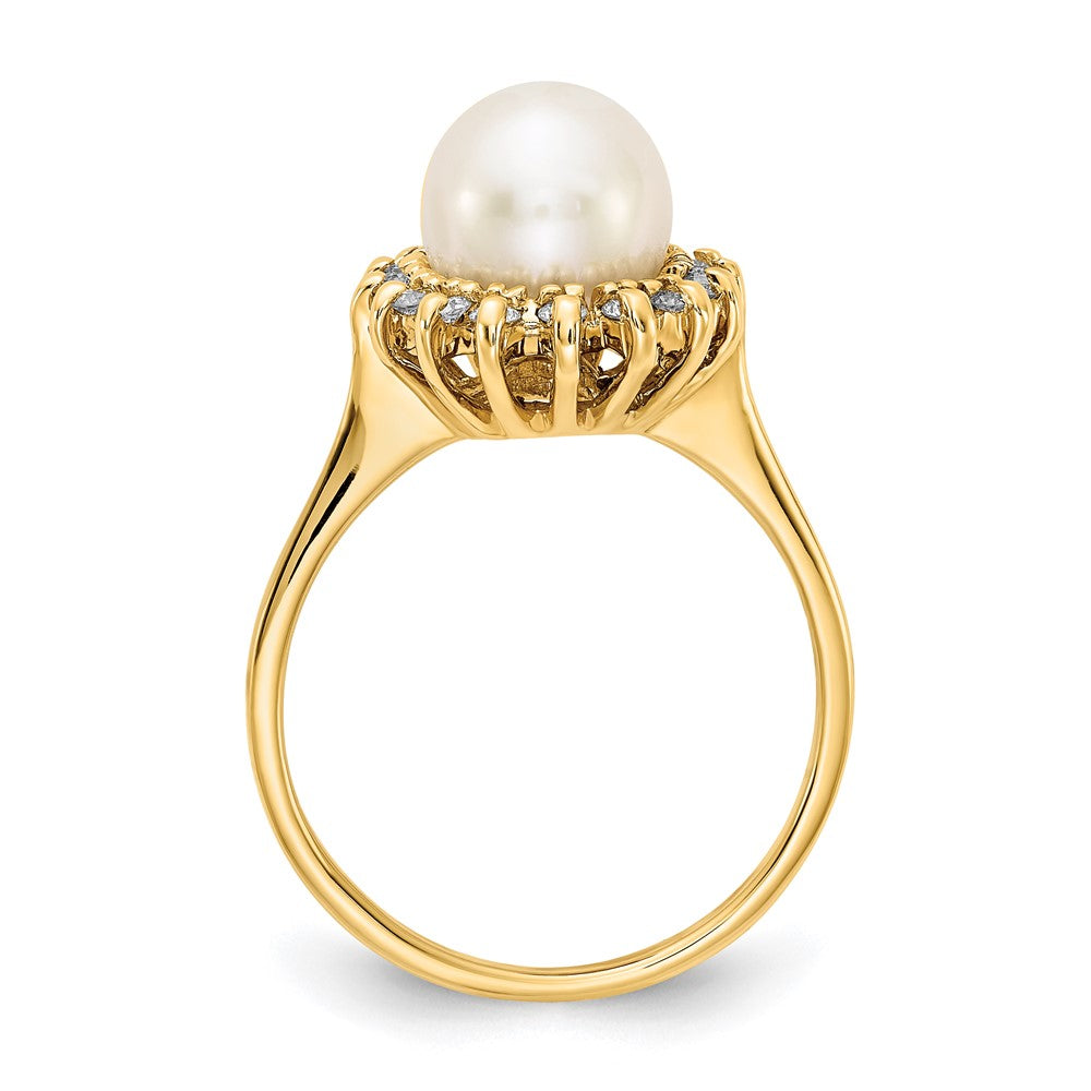 14k White Freshwater Cultured Pearl and 1/4 carat AA Diamond Halo Ring