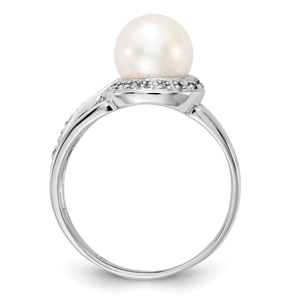 14k White Gold White Freshwater Cultured Pearl and 1/15 carat AA Diamond Halo Ring