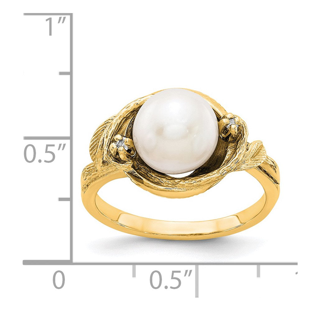 14k White Freshwater Cultured Pearl and AA Diamond Swirl Ring