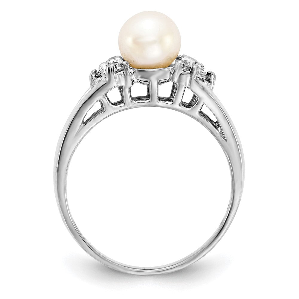 14k White Gold White Freshwater Cultured Pearl and 1/10 carat AA Diamond Ring