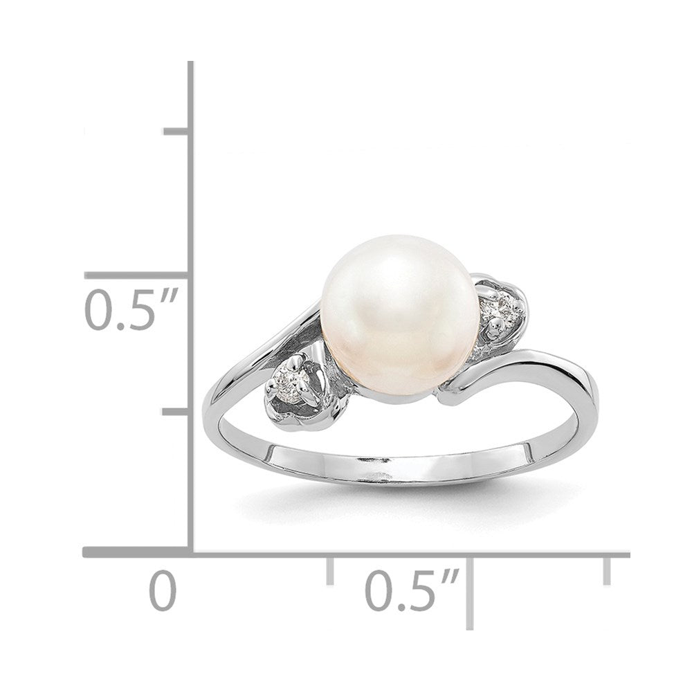 14k White Gold White Freshwater Cultured Pearl and 1/20 carat AA Diamond Ring