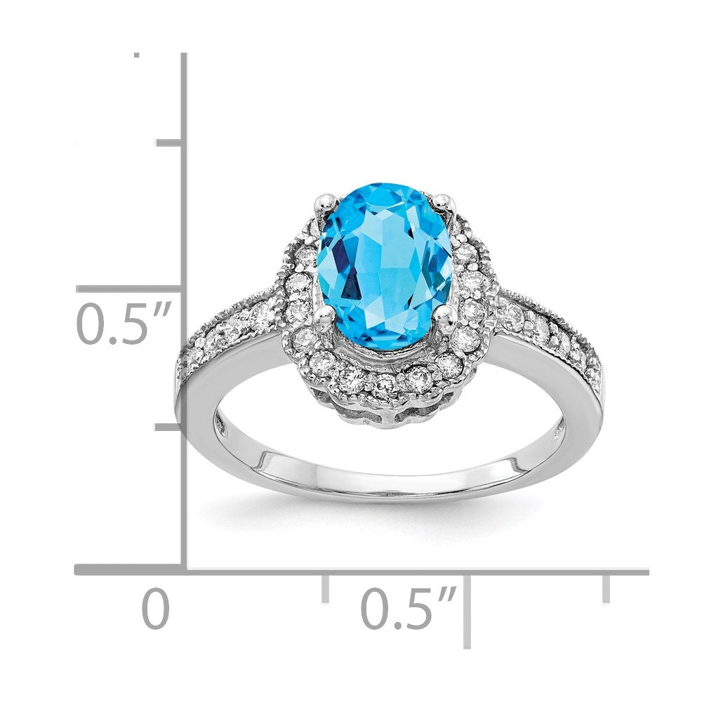 14k White Gold 8x Oval Blue Topaz and 1/3 carat VS Diamond Halo Ring