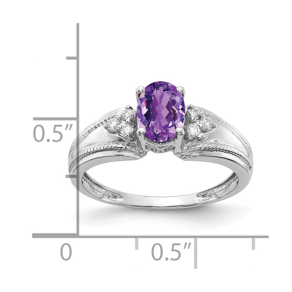 14k White Gold 7x Oval Amethyst and 1/15 carat AAA Diamond Ring