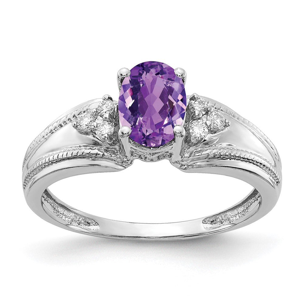 14k White Gold 7x Oval Amethyst and 1/15 carat AA Diamond Ring