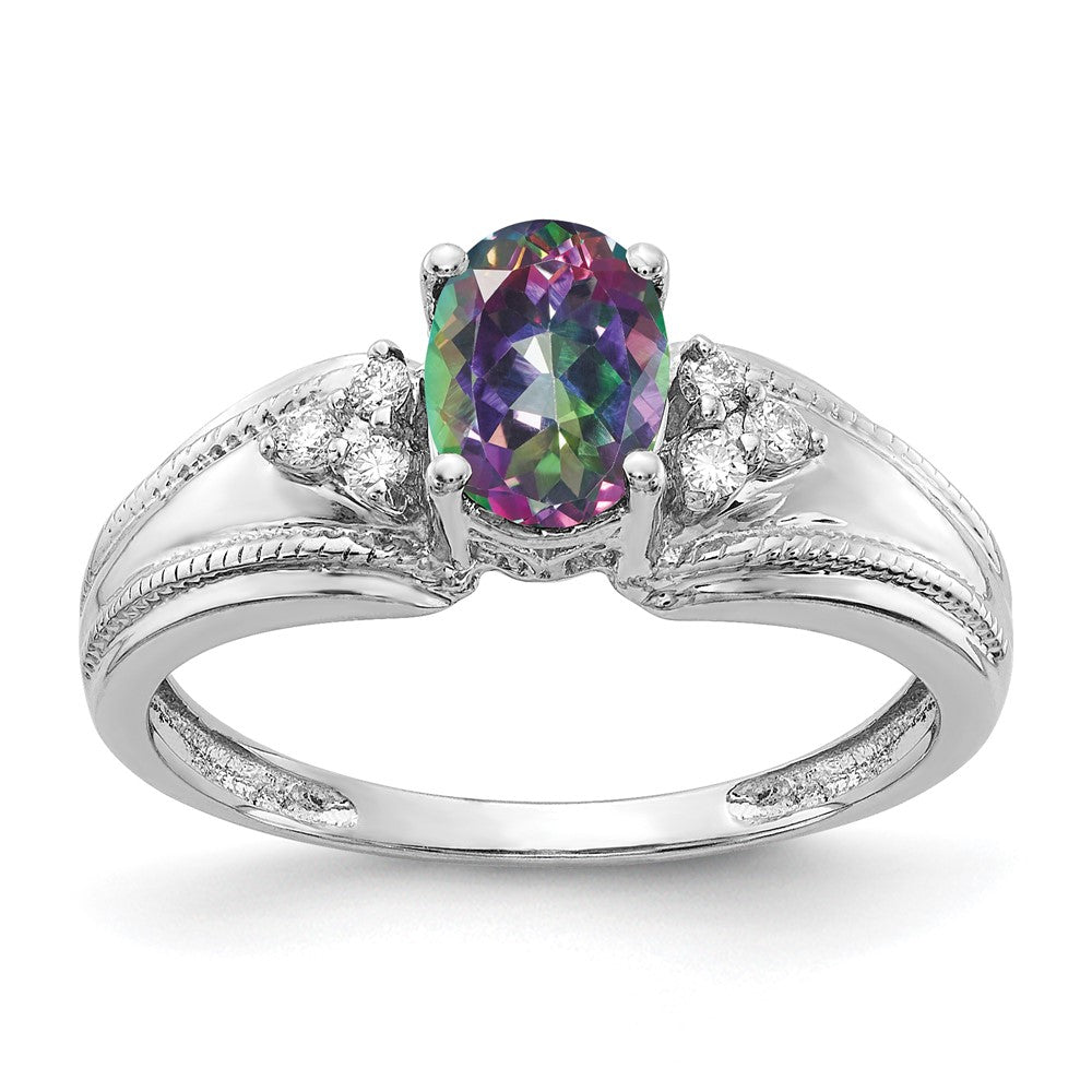 14k White Gold AA Diamond & Mystic Fire Topaz Ring