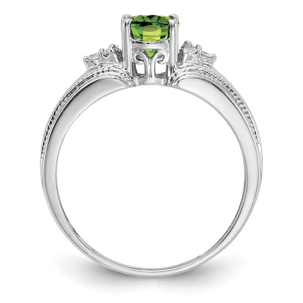 14k White Gold 7x Oval Peridot and 1/15 carat A Diamond Ring