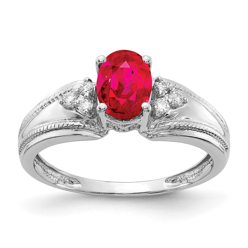 14k White Gold 7x Oval Ruby A Diamond ring