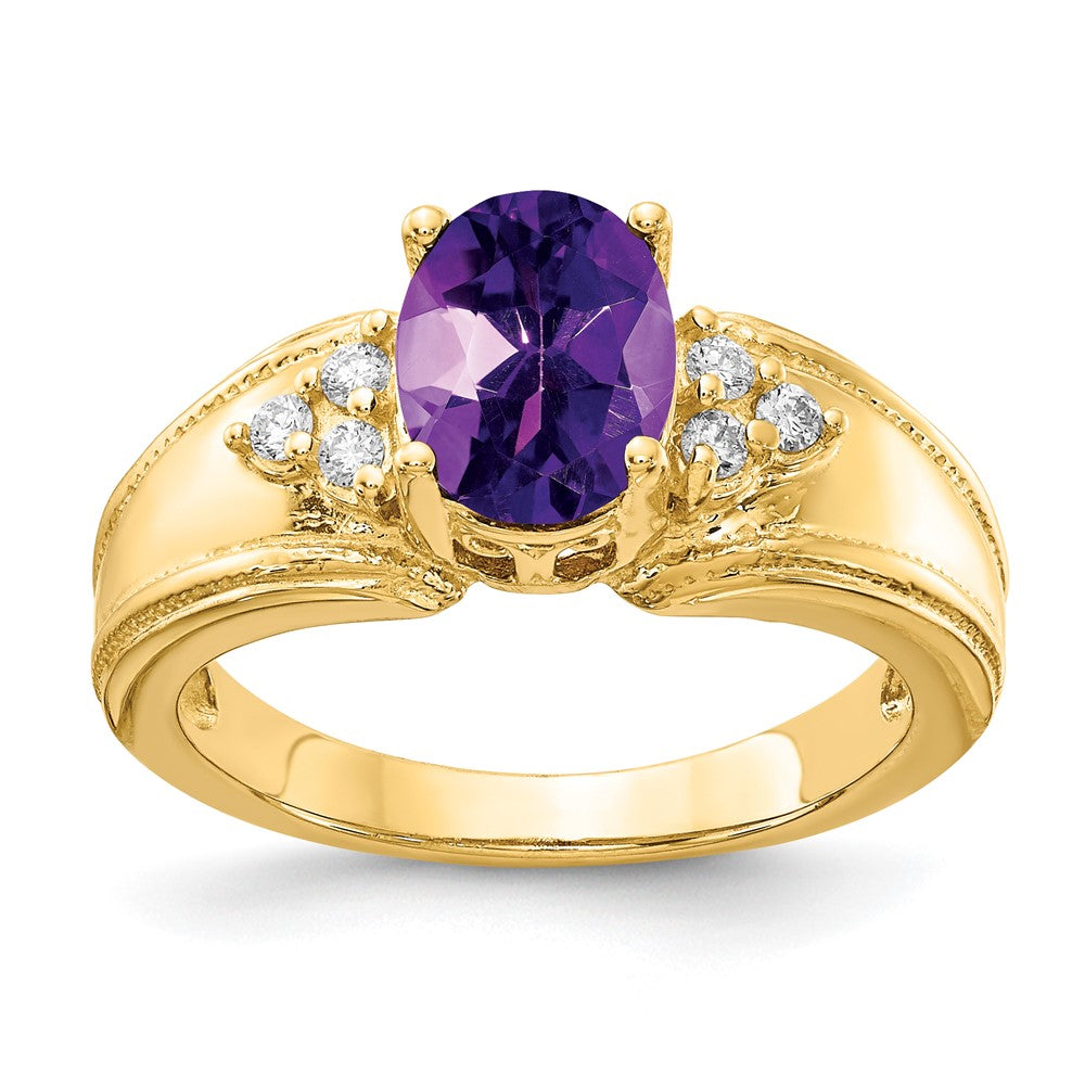 14k 8x Oval Amethyst A Diamond ring