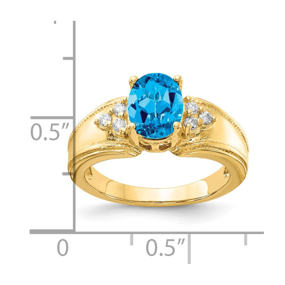 14k 8x Oval Blue Topaz AA Diamond ring