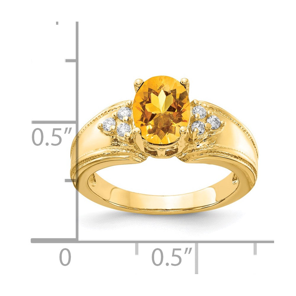 14k 8x Oval Citrine A Diamond ring