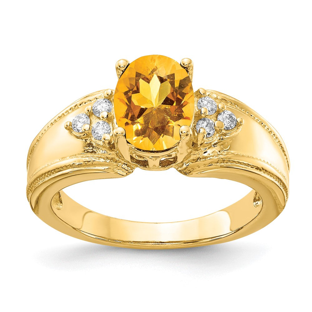 14k 8x Oval Citrine A Diamond ring