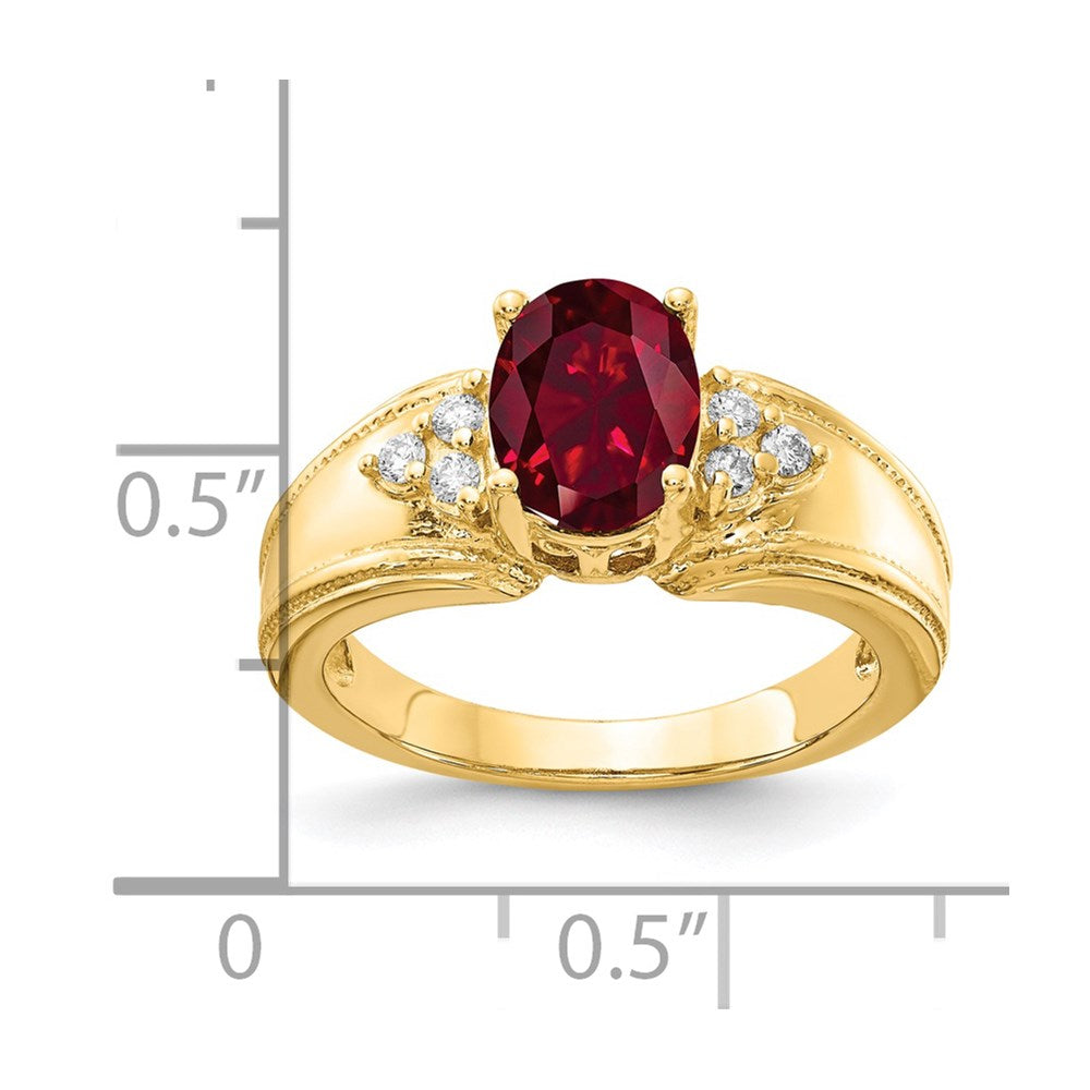 14k 8x Oval Lab-Created Ruby and 1/10 carat VS Diamond Ring