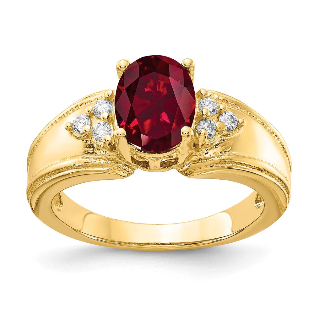 14k 8x Oval Lab-Created Ruby and 1/10 carat A Diamond Ring