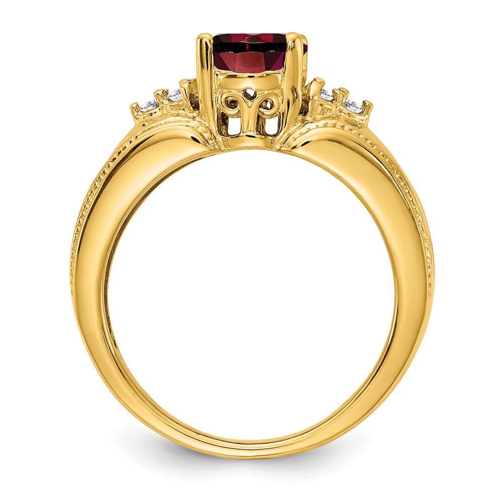 14k 8x Oval Garnet and 1/10 carat A Diamond Ring