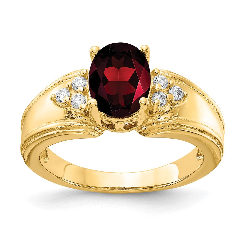 14k 8x Oval Garnet A Diamond ring