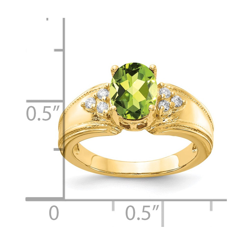 14k 8x Oval Peridot and 1/10 carat A Diamond Ring