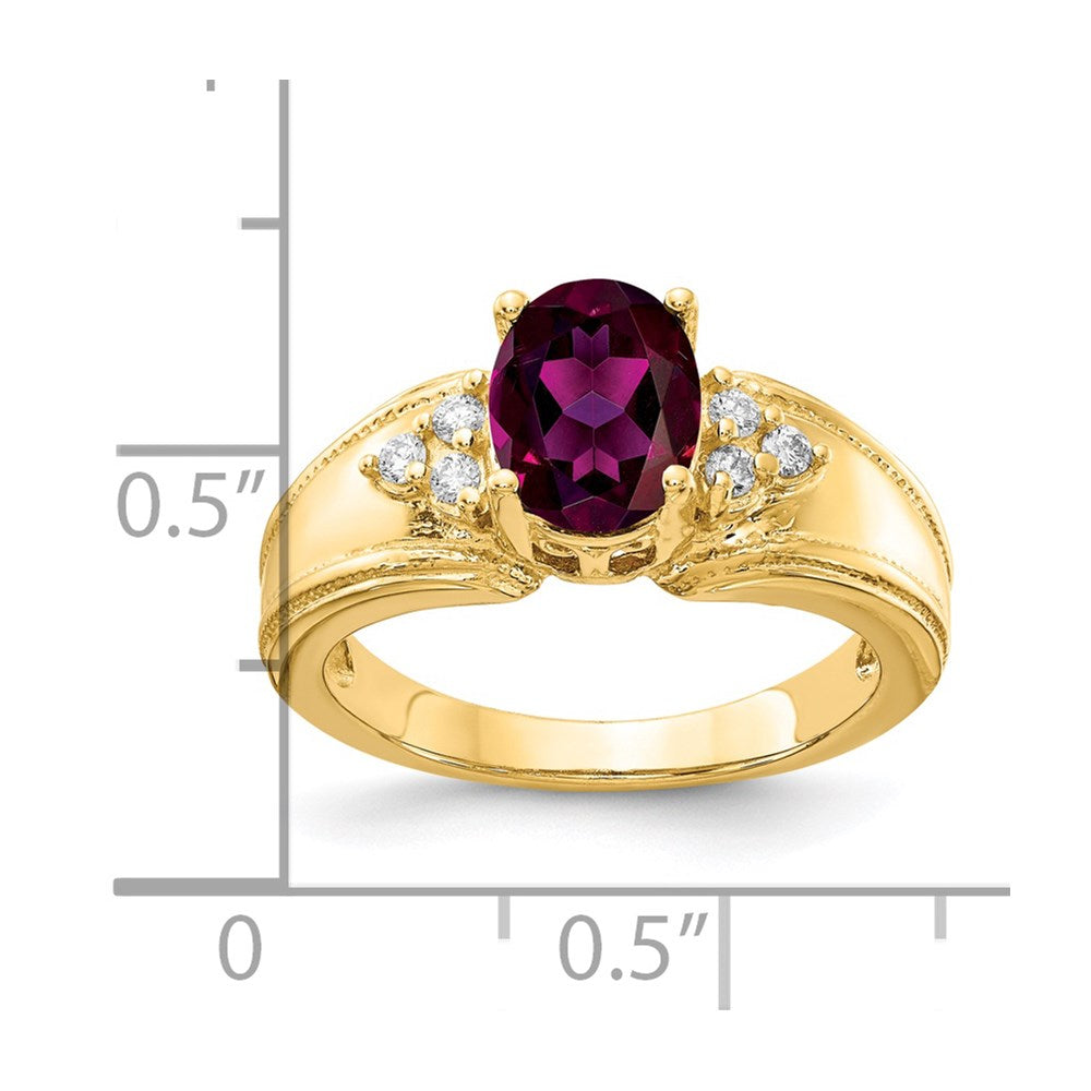 14k 8x Oval Rhodolite Garnet AA Diamond ring