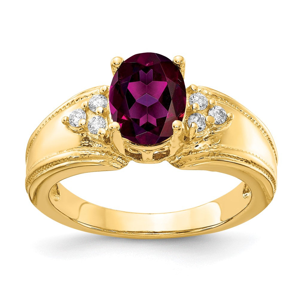 14k 8x Oval Rhodolite Garnet AA Diamond ring