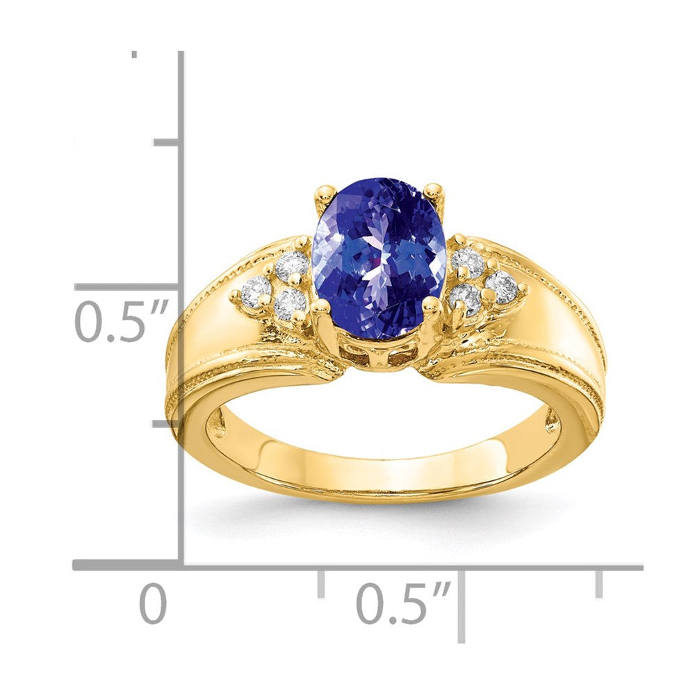 14k 8x Oval Tanzanite and 1/10 carat AAA Diamond Ring