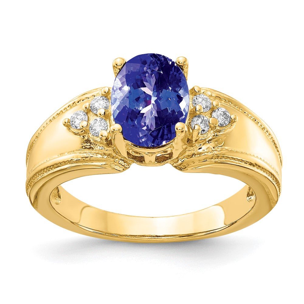 14k 8x Oval Tanzanite and 1/10 carat A Diamond Ring