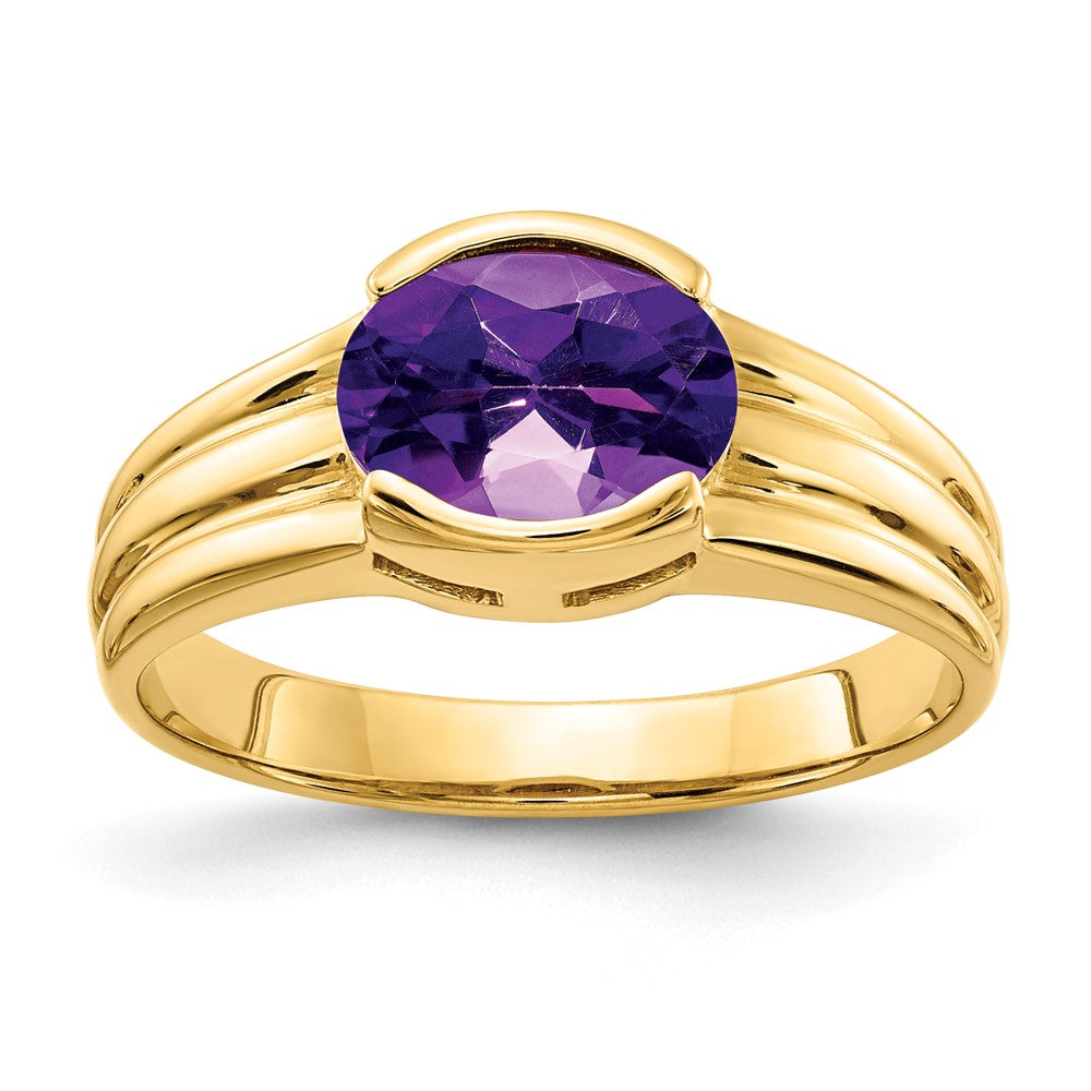 14k 8x Oval Amethyst East-West Ring