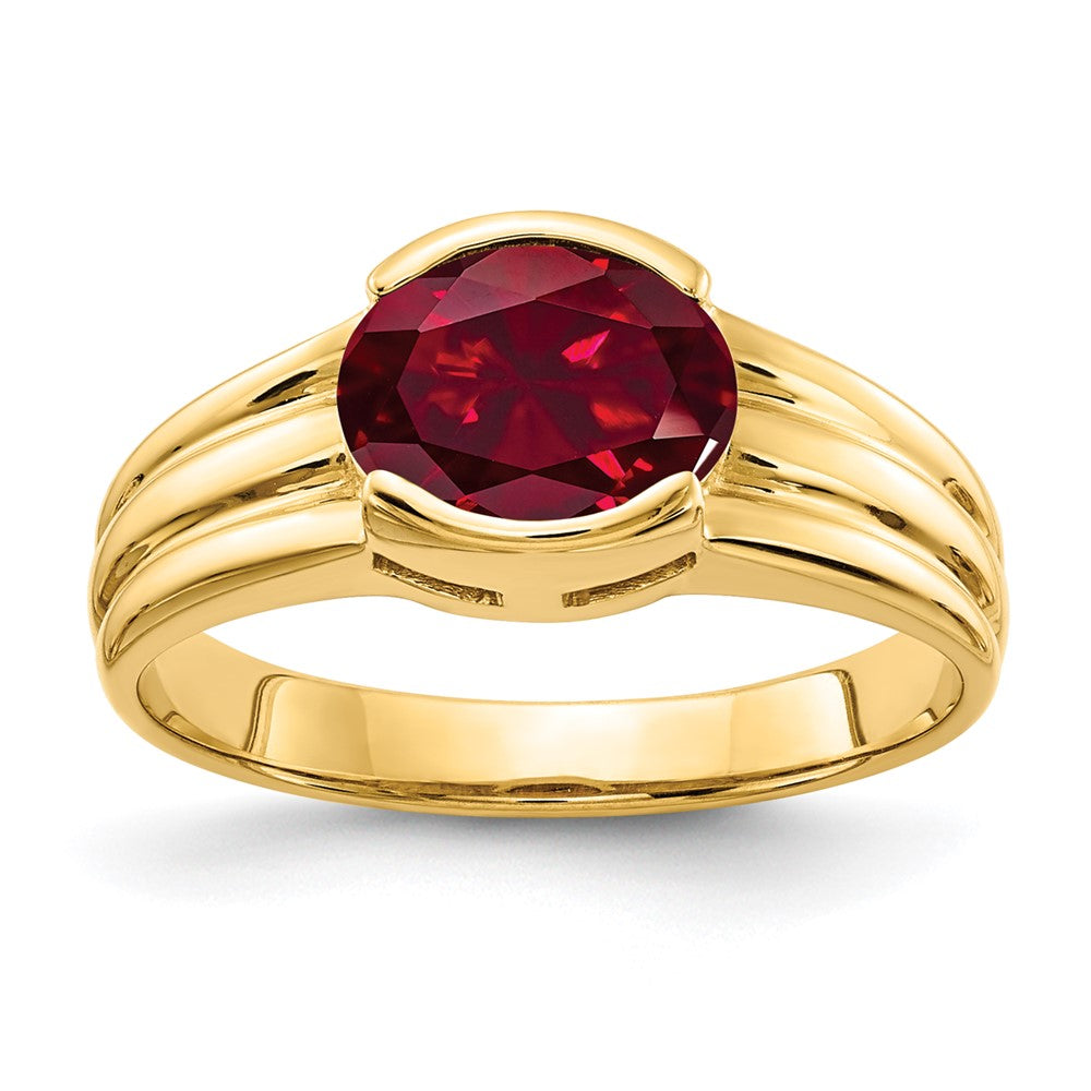 14k 8x Oval Lab-Created Ruby East-West Ring