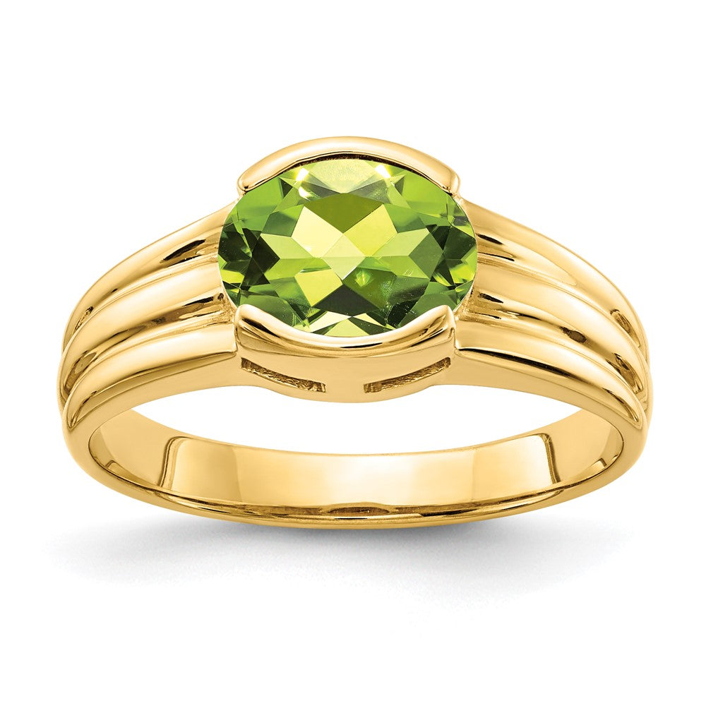 14k 8x Oval Peridot East-West Ring