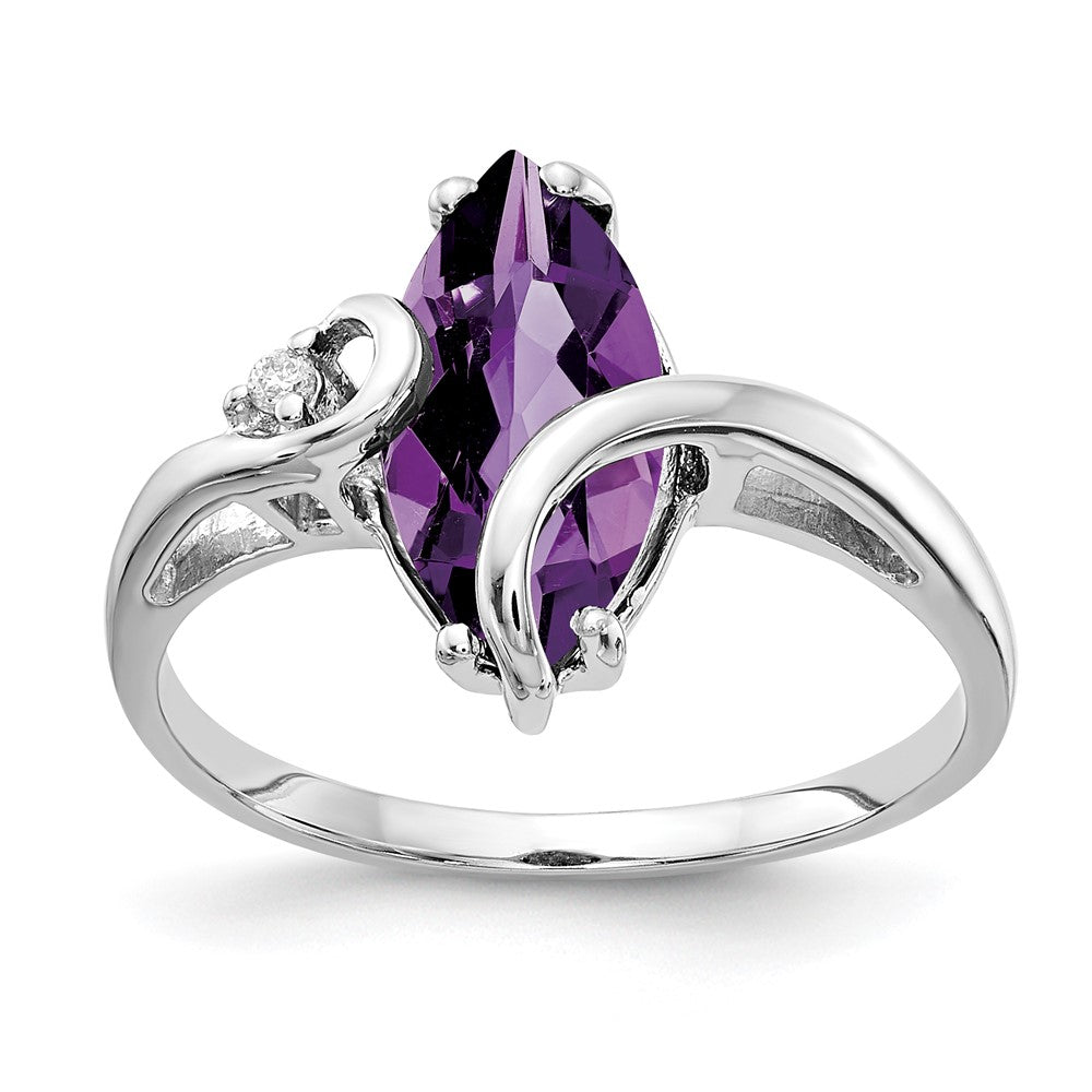 14k White Gold 12x Marquise Amethyst A Diamond ring