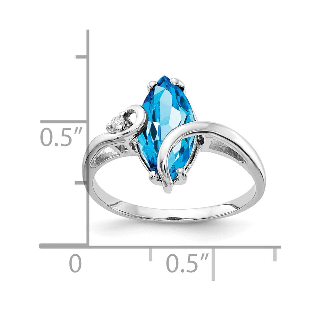 14k White Gold 12x Marquise Blue Topaz A Diamond ring