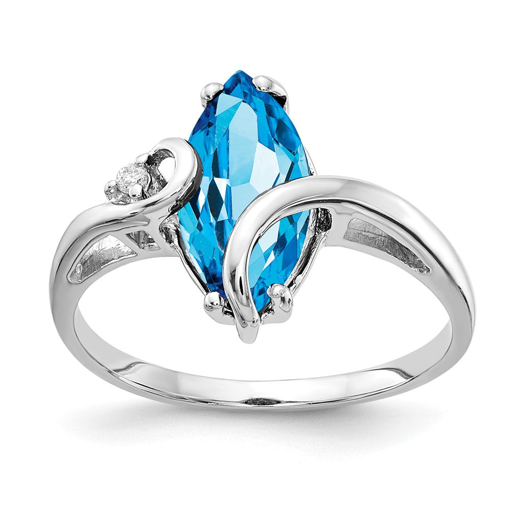 14k White Gold 12x Marquise Blue Topaz A Diamond ring