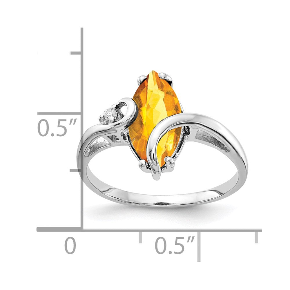 14k White Gold 12x Marquise Citrine and AAA Diamond Ring