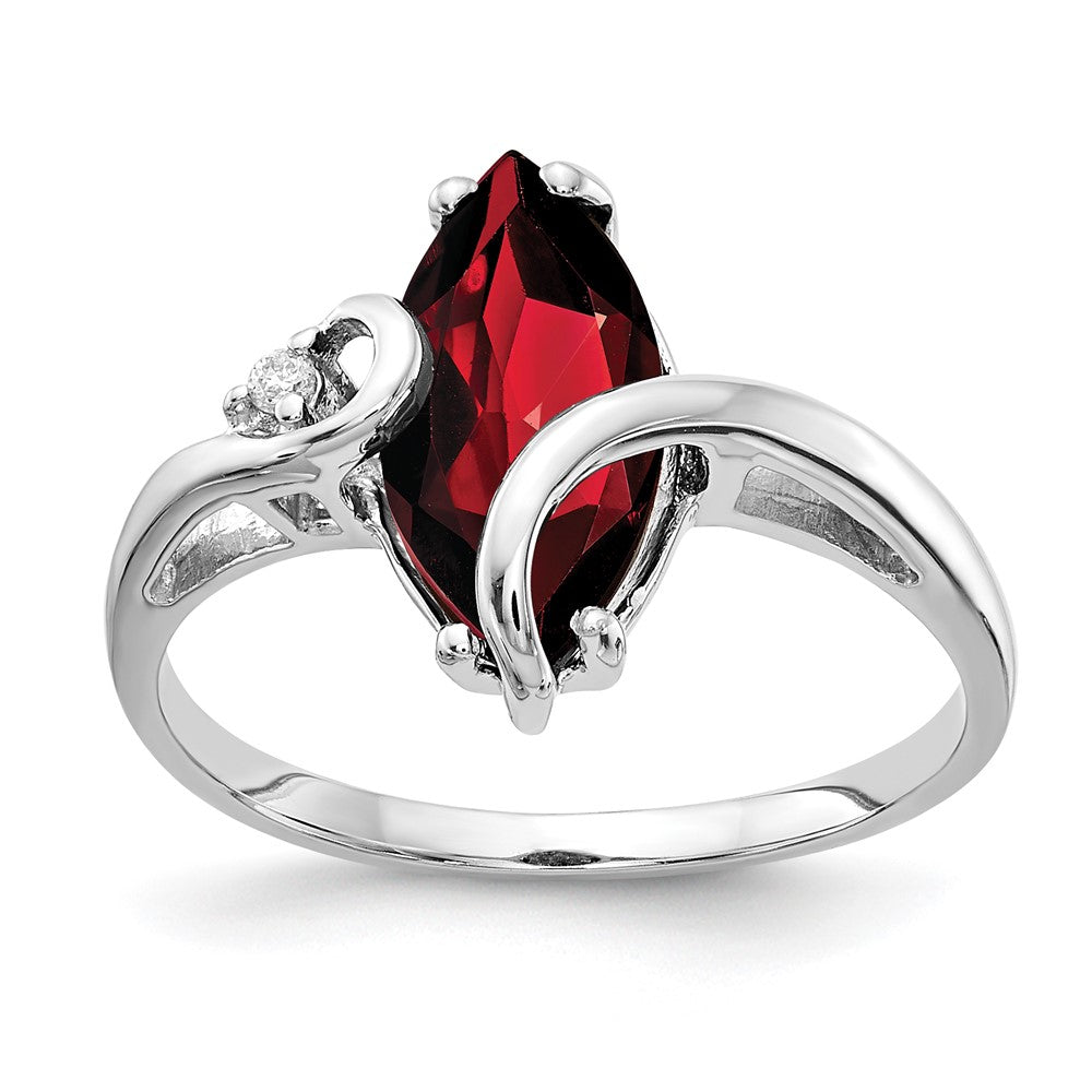 14k White Gold 12x Marquise Garnet and AAA Diamond Ring