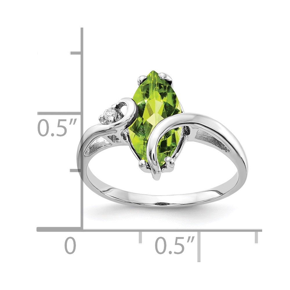 14k White Gold 12x Marquise Peridot and AAA Diamond Ring