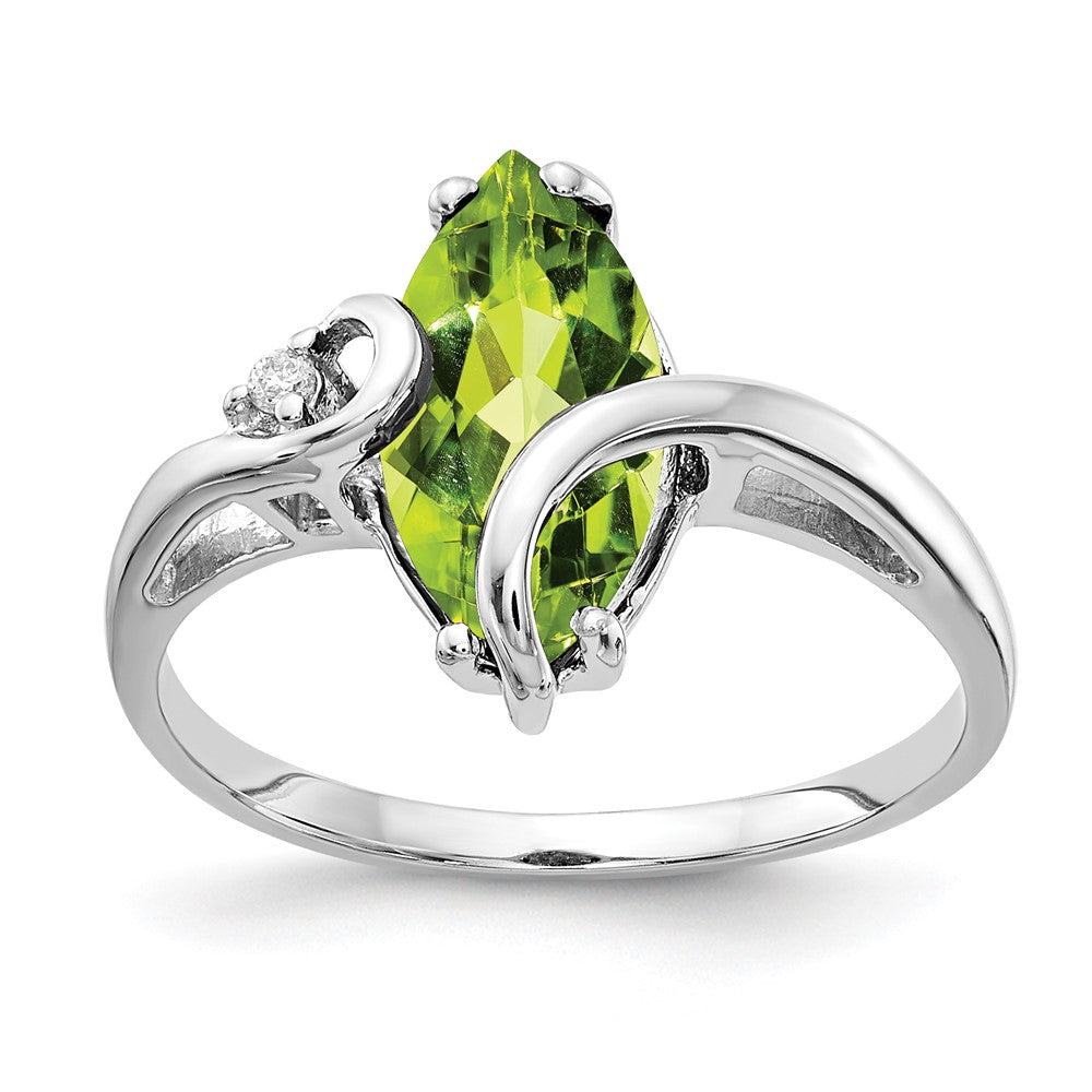 14k White Gold 12x Marquise Peridot and AA Diamond Ring